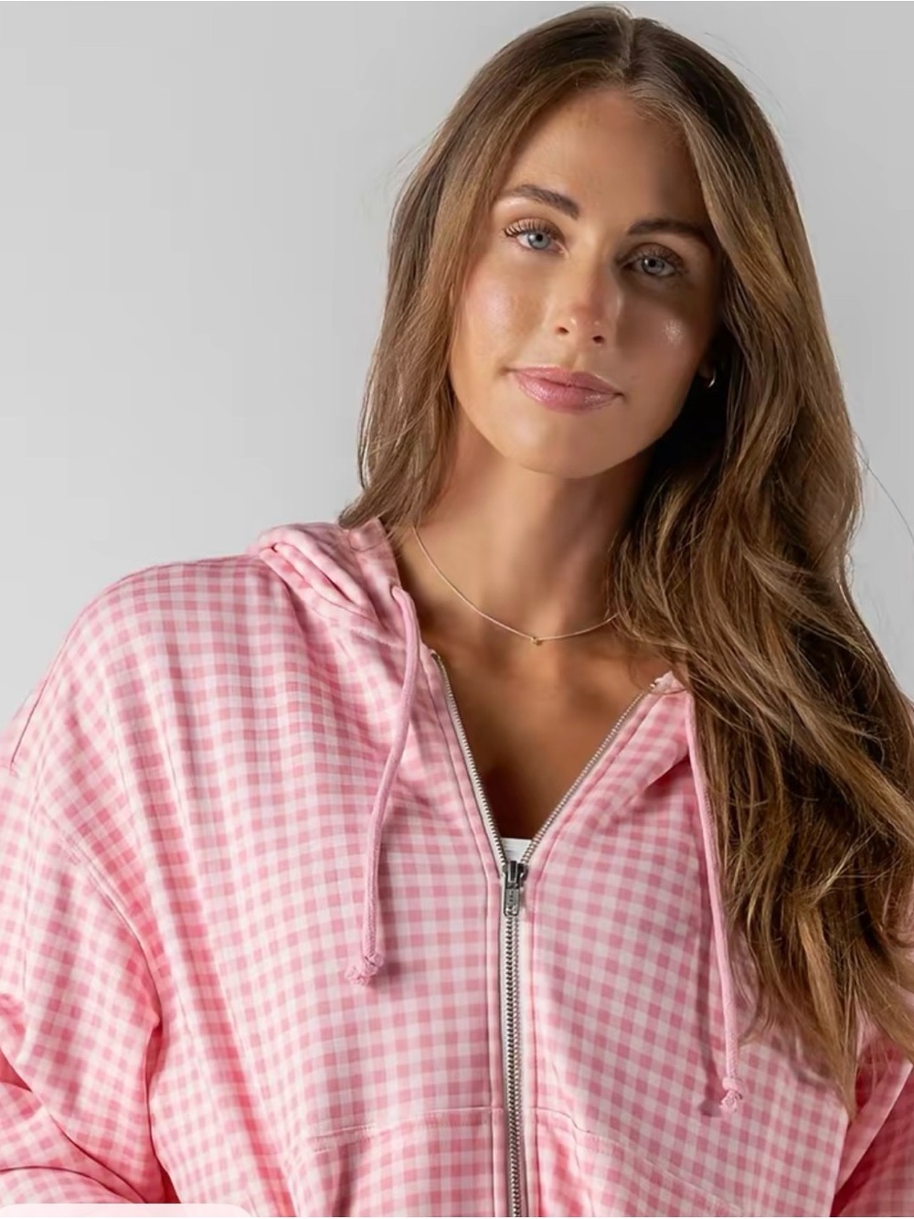 ACTA Pink Gingham Zip Hoodie XL